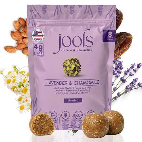 Jools High Fiber Date Bites / No Added Sugar, Plant-Based Superfood Snack with Lavender \u0026 Chamomile / Vegan, Gluten Free, Calming Snack - 3 Pack