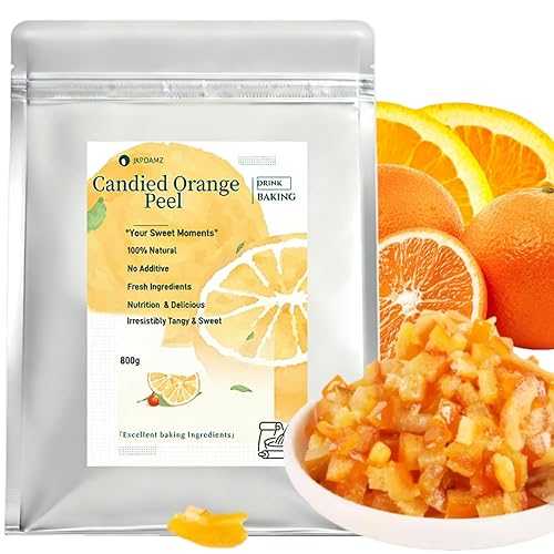 JKPDAMZ 1.76 Ib Candied Glazed Orange Peel Dices, Chopped Sweet Orange Peel Cubes Granules, 800g, for Cake Baking, Mooncake Filling, Casual Snacks