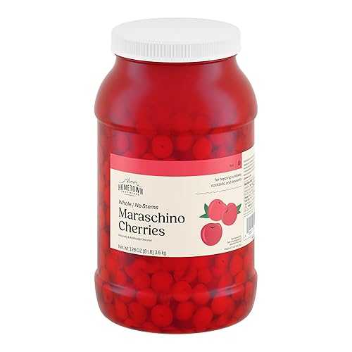 Hometown Provisions Maraschino Cherries Without Stems, Jar Vibrant Red, Sweet \u0026 Crisp, Perfect Cocktail Garnish \u0026 Dessert Topping (1 Gallon)