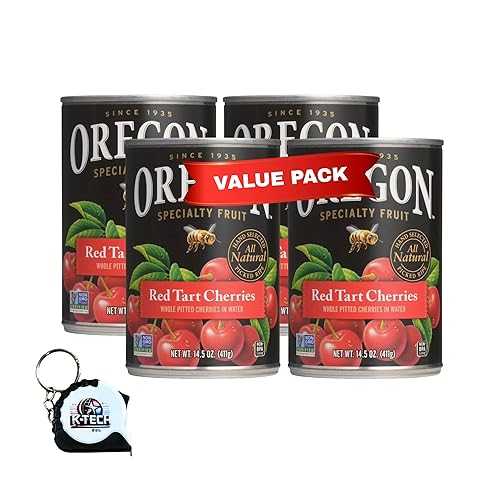 K-Tech USA Red Tart Cherries インチ Water, 14.5 薬局衡オンス Cans (Pack of 4), Canned Fruit for Baking and Cooking with Measuring Tape