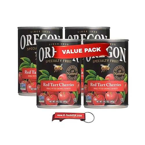 K-Tech USA Red Tart Cherries インチ Water, 14.5 薬局衡オンス Cans (Pack of 4), Canned Fruit for Baking and Cooking with Keychain