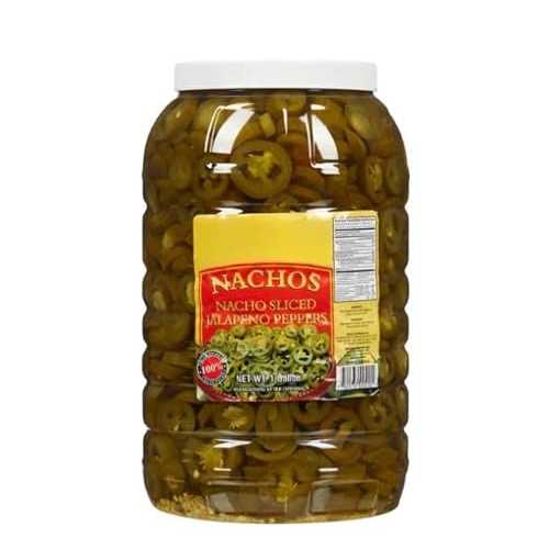 Generic Nacho Sliced Jalapeno Peppers, A classic, fiery condiment for nachos, hot dogs, tacos, and more, Use these sliced hot peppers directly from the jar with no preparation needed - gallon [ 128 薬局衡オンス, 8 重量ポンド ]
