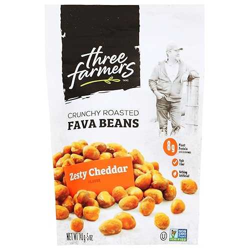 Three Farmers Foods Inc Three Farmers Zesty Cheddar Flavored Crunchy Roasted Fava Beans, Kosher, Non GMO, 5 Ounces (Pack Of 6)