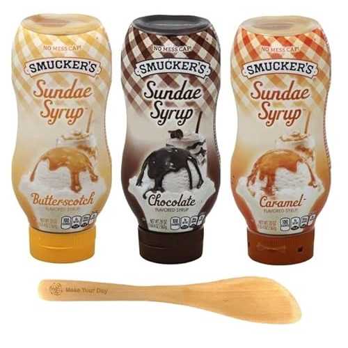 Sundae Syrup, Butterscotch, Chocolate, and Caramel, 20 Ounce (Pack of 3) - with Make Your Day Spreader