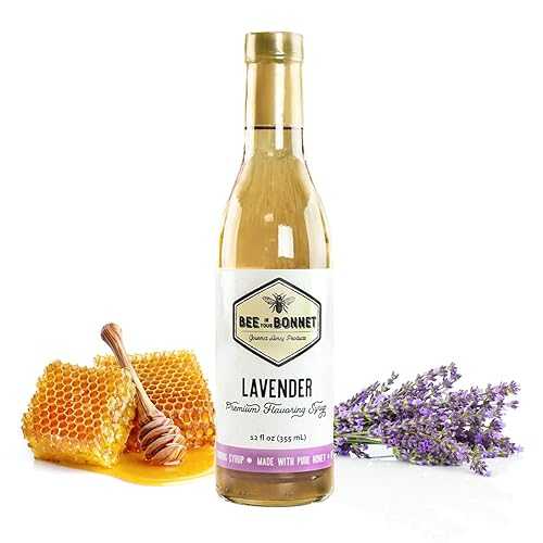 Bee インチ Your Bonnet Premium Flavoring Syrup - Lavender Syrup Made w/Real Honey \u0026 Natural Ingredients - Perfect for Coffee Flavoring, Cocktails \u0026 Drinks - Lavender Flavoring - 355ml / 12 Ounce Bottle