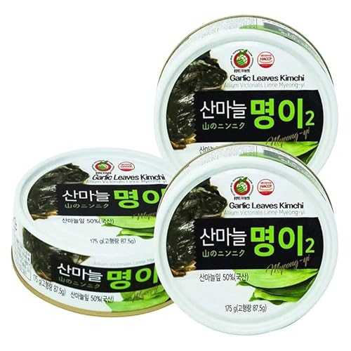 KPurity Korean Garlic Leaves Pickled Can 175g (3 Pack, Myeong-yi Namul)