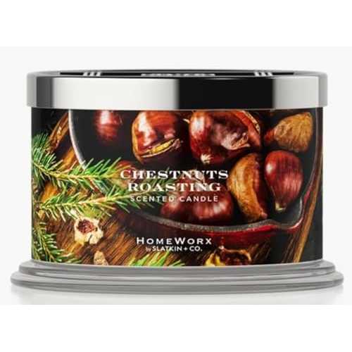 HomeWorx by Slatkin Chestnuts Roasting 4 Wick 18 Oz - Notes of Roasted Chestnuts, Brown Butter, Nutmeg, Smoked Cedarwood