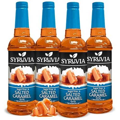 Syruvia 4 Pack Sugar-Free Salted Caramel Coffee Syrup 25.4 fl 薬局衡オンス - Syrup for Coffee, Lattes, Shakes, Smoothies, Desserts 100% Vegan, Gluten Free, Kosher No-Calorie Coffee Syrup