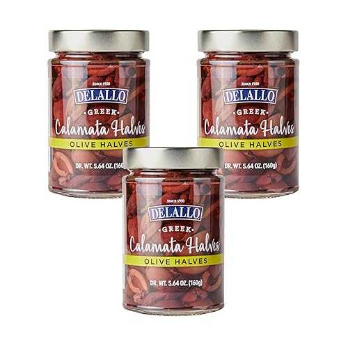 DeLallo Greek Kalamata Olive Halves, 5.64 薬局衡オンス. Jar, (3 Pack), All Natural, Brine Cured