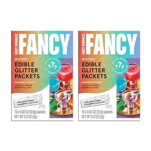 Fancy Sprinkles Mystery Colors Edible Glitter Packets Portable \u0026 On-The-Go for Sparkling Drinks, Champagne, Cocktails, Wine, Beer, \u0026 more (2 Pack)