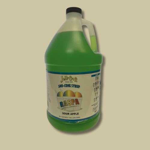 Jell-Craft Sour Apple Snow Cone Syrup, 1 Gallon Raspa - Great for frozen drinks, punch, slushie, snow cones, ice cream topping or aguas frescas
