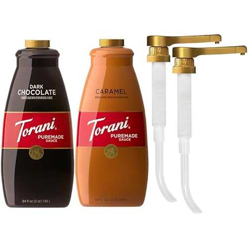 Torani Caramel and Dark Chocolate Sauce for Desserts and Coffeehouse Drinks, Large 4重量ポンド Bottles, Pumps Included, 64 Oz Ea