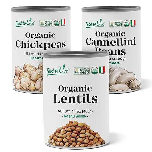 Food To Live Organic Canned Pulses Bundle, Set of 3 Italian Cannellini Beans, Lentils, Chickpeas (Garbanza), Variety Pack, Ready to Eat, Unsalted, Non-GMO, Vegan