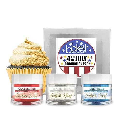 Bakell - Holiday Tinker Dust Combo Packs (5g Jars) / Edible Glitter Powder for Cake Decorating and Drinks (3, 4th of July Colors - A)
