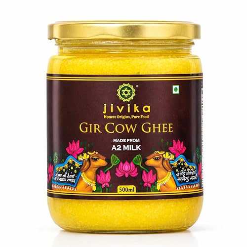 JIVIKA NATURALS Organics A2 Cow Ghee Bilona Method Gir Cow Hand Churned From Curd Lab Tested Glass Jar Pure Ghee Natural Ghee Healthy Ghee Made インチ Bilona Gir Cow 500ml