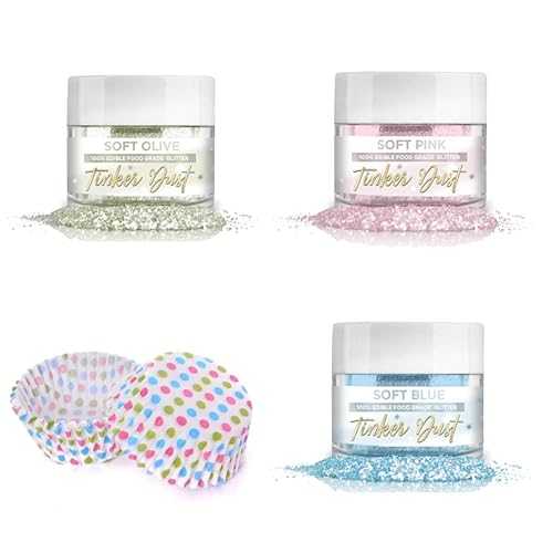 Bakell Tinker Dust \u0026 Cupcake Liners Easter Combo Pack (5g 3x Jars \u0026 24pc) / Cakes, Cupcakes, Cake Pops, Drinks, Dessert Vegan Glitter \u0026 Dusts