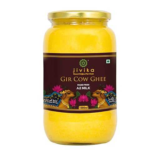 Jivika Naturals A2 Cow Ghee Butter Organic Grass Fed Clarified, Pasture Raised Indigenous Breed Cows, Non-GMO, Vegetarian, Hand Churned From Curd Lab Tested - Glass Bottle 33 fl 薬局衡オンス