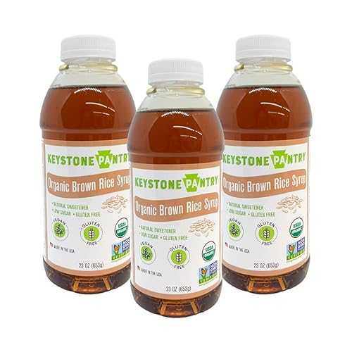 Keystone Pantry Organic Brown Rice Syrup 23 OZ Bottle Vegan and Gluten Free HFC, Corn Syrup Substitute Syrup for Baking Great for Homemade Granola Bars Coffee Sweetener DE 42 3 BOTTLES