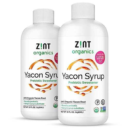 Zint Organic Yacon Syrup - Award-Winning 100% Pure Paleo-Certified Prebiotic Fiber, Liquid Natural Sweetener, Non GMO, Pure Yacon Root Superfood - Natural Diet Aid (8 Fl Oz, 2 Pack)