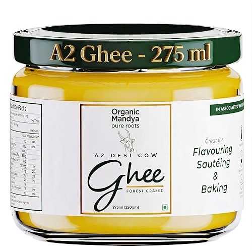 A2 Desi Grass-Fed Ghee Clarified Butter, Pasture Raised, Lactose Free, Stress-Free Cattle (9.3 薬局衡オンス / 275 ml) by Organic Mandya