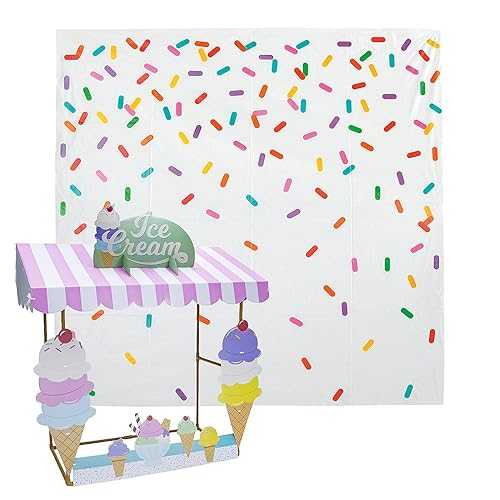 Fun Express Ice Cream Sprinkles Backdrop \u0026 Tabletop Hut Decorating Kit 7 Pieces