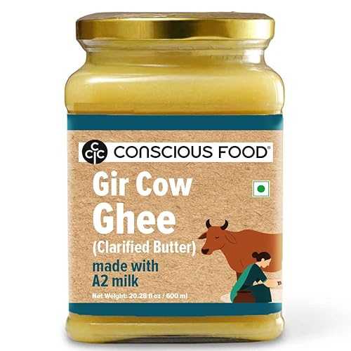 Conscious Food A2 Gir Cow Ghee 20.28 fl.薬局衡オンス - Clarified Butter from Grass-Fed Gir Cows / Hand-Churned (Bilona Method) / Ayurveda-Inspired / Rich Flavor \u0026 Aroma
