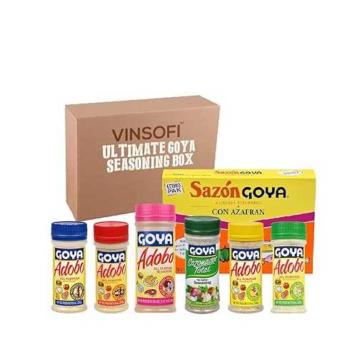 VINSOFI Ultimate Goya Seasoning Box - 7-Pack Variety: Five Adobo favorites - All Purpose with Pepper , Without Pepper , with Saz・・n, Lemon \u0026 Pepper, and with Cumin - plus two Saz・・n classics - with Saffron and Sa