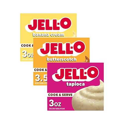 Jell-O Pudding \u0026 Pie Filling Cook \u0026 Serve Banana Cream, Butterscotch \u0026 Tapioca (Variety Pack)