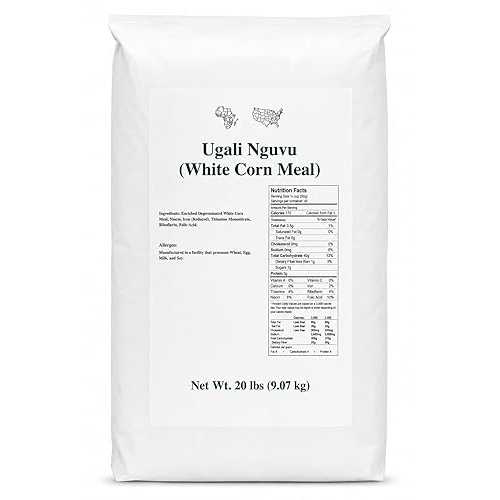 Generic Kenyan Ugali Nguvu White Corn Meal 20 lbs (9.07 kg) Premium African Maize Flour for Ugali, Fufu, Pap, Nshima, Sadza \u0026 Cornmeal Recipes Fine Ground Gluten Free Style Staple Corn Flour Bulk Family Size