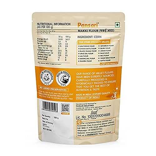 Pansari Corn Flour/Makki Made With Real Yellow Corn Non GMO Gluten Free Rich インチ Vitamin B and Dietary Fiber Good for Skin Helps インチ Digestion (17.6 Ounce, Pack of 1)