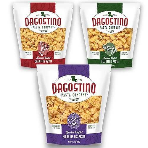 Generic Dagostino Pasta Variety Pack, Handmade Specialty Cut Noodles Crawfish, Alligator \u0026 Fleur de Lis Shaped Pastas Authentic Louisiana Novelty Noodles for Mardi Gras, Tailgate Parties, Seafood Boils \u0026 Festive Meals,
