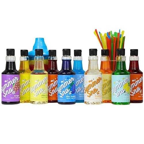 Chariot Snow Cone Syrup Bulk Party Pack - 10 Summer Sno 16薬局衡オンス Flavors with 100 4薬局衡オンス Flower Cups and 100 Straws