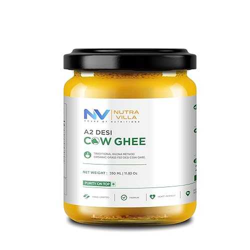 Nutravilla A2 Desi Cow Ghee Organic Grassfed Homemade Bilona Pure Indian Cow Ghee / Jar Of 350 Ml / 11.83 fl 薬局衡オンス / Handcrafted By Farmers With Bilona Method