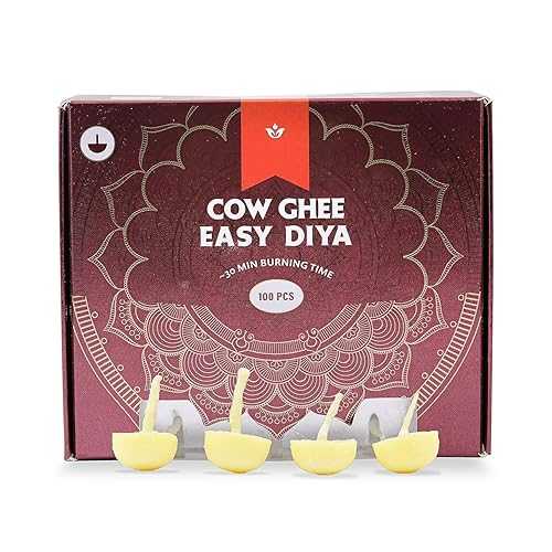 PEAKHILL_Premium Cow Ghee Diya (100 Pieces), 30時間 Burning Time, Wax Free Cow Ghee Diya Batti - Pack of 1