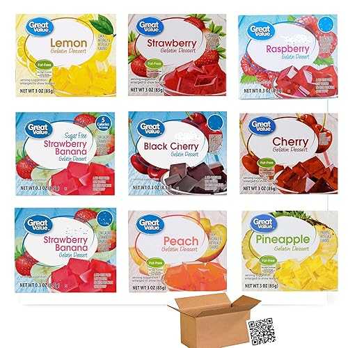 Sweet and Tangy Gelatin Dessert Variety Pack, 9 Flavors, .3 薬局衡オンス Boxes plus Bonus Ventasbox QR code reorder magnet