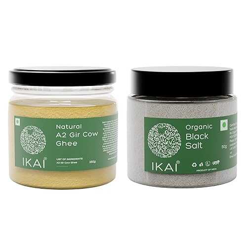 IKAI Natural A2 Gir Cow Ghee 250ml + Natural Black Salt (Kala Namak) (Single Pack) (Combo Pack)
