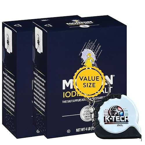 Iodized Salt All-Purpose Ideal for Cooking \u0026 Table Use, 64 薬局衡オンス (Pack of 2) with K-Tech USA Mini Keychain Measuring Tape