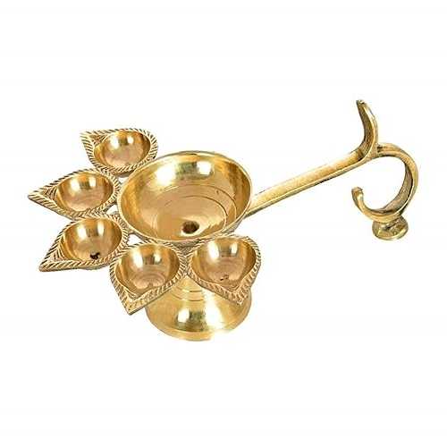 IDAHA Five face Panch Aarti Pure Brass Item Panchmukhi Puja Diya Kapur Arti Dhoop Arti Ghee Lamp Aarti Ghee Deepak for Home Temple L X B X H - 16 X 11 X 7 糎, Gold
