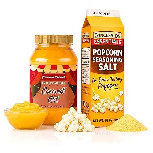 Concession Essentials Popcorn Kit 32薬局衡オンス Coconut Popcorn Oil \u0026 35薬局衡オンス Popcorn Seasoning Salt Movie Theater Style Popcorn Essentials Set