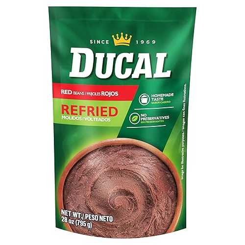 Ducal Refried Red Beans Pouch 28 Oz Pack of 12 - Microwaveable Goya Instant Red Refried Beans Vegetarian Doy Pack - Gluten Free Cholesterol Free - Good Source of Fiber Protein \u0026 Iron