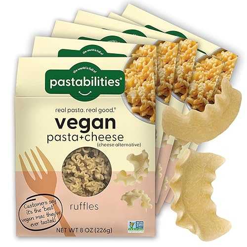 Pastabilities Vegan Ruffles - Mac and Cheese - Family Size Serves 4, Wheat Based Pasta, Delicious Taste, Non GMO, Vegan Pasta and Cheese, 10g of Protein (6 Pack, 8 Oz)