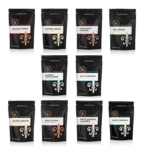 DELL COVE SPICES \u0026 MORE Seasoning Variety Pack / Set of 10 Popcorn Seasonings / Topping Collection for Movie Night \u0026 Game eDay Snacks / Non-GMO Gift Set and Ready Black Box from Dell Cove Spices and More