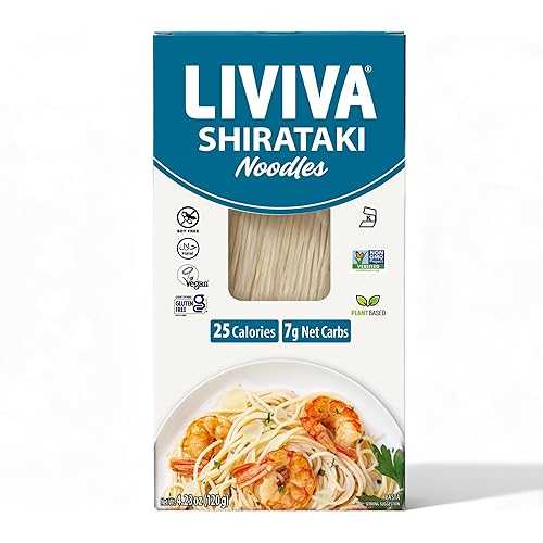 LIVIVA Dried Shirataki Low Carb Plant-Based Gluten Free Pasta Konjac Noodles - Taste \u0026 Cook like Regular Spaghetti \u0026 Rice Diabetic-Friendly, Low Calories, Vegan, Halal, Kosher, Non-GMO, Plant-Based (2 Pack, Noodle)