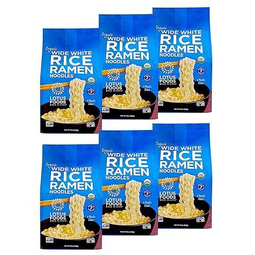 Lotus Foods Wide White Rice Ramen Noodles - Gluten Free \u0026 Organic Wide Rice Noodles for Soup Broth \u0026 Stir Fry, Wavy Asian Dried Rice Noodles, Vegan Friendly - 10 薬局衡オンス 4 Pack (Pack of 6)