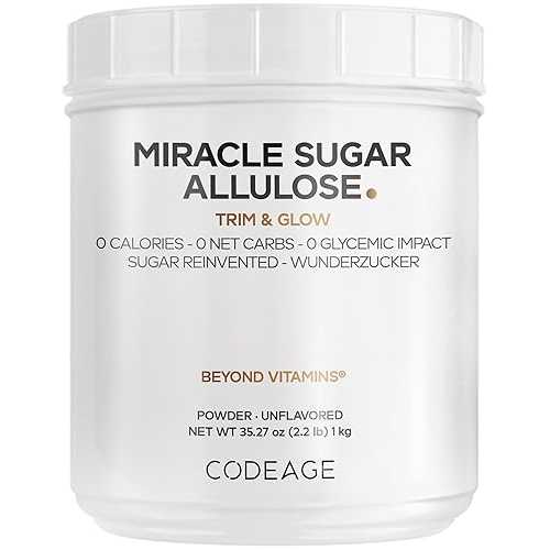 Codeage Miracle Sugar Allulose Powder - All-purpose Zero Calorie Allulose Sweetener, +3 Month Supply - 0 Net-Carbs - Rare Sugar Alternative to Stevia, Aspartame \u0026 Liquid - Non-GMO - 35.27 Oz