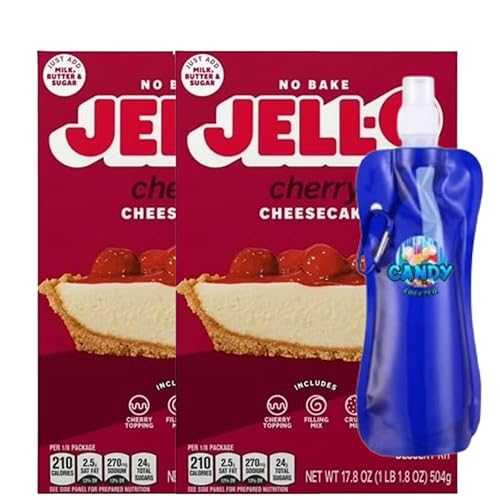 Jel-0 Dessert Kit No Baking with Crust Mix \u0026 Filling Mix 17.8 薬局衡オンス Box (Pack of 2) Includes Candy Freezer Collapsible Water Bottle (Cherry Cheesecake) Bottle