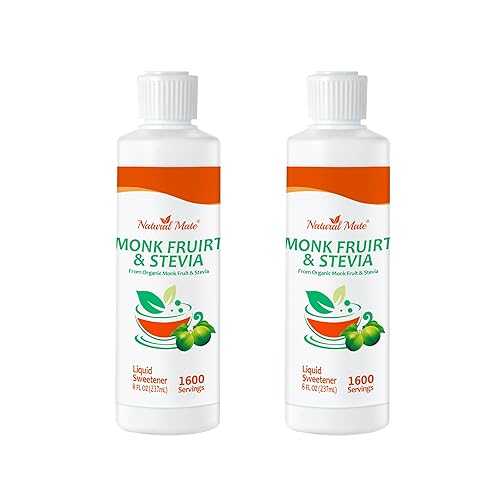 Natural Mate Monk Fruit \u0026 Stevia Liquid Sweetener Drops Premium Organic Monk Fruit and Stevia Extracts, Sugar-Free, Zero Calories \u0026 Carbs, 8 fl 薬局衡オンス Bottle (2 Pack, Total 3200 Servings)