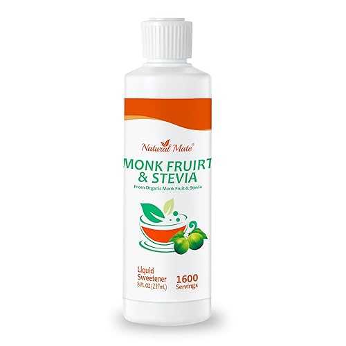Natural Mate Monk Fruit \u0026 Stevia Liquid Sweetener Drops Premium Organic Monk Fruit and Stevia Extracts, Sugar-Free, Zero Calories \u0026 Carbs, No Erythritol, No 8 fl 薬局衡オンス Bottle (1 Pack, 1600 Servings)