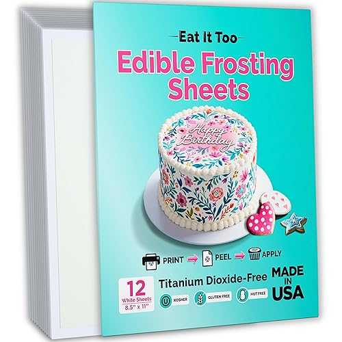 EAT IT TOO Edible Frosting Sheets Icing Paper 8.5\" x 11\"" 12 Sheets Made インチ USA Easy Peel, Smooth Finish For Cakes, Cookies \u0026 Cupcakes"