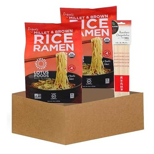 GROVE Gluten Ramen Noodles 2x Lotus Foods Organic Millet and Brown Rice-Ramen Noodles Bundle with 1xBamboo Chop Stck Pair Gift Set (3 Items)